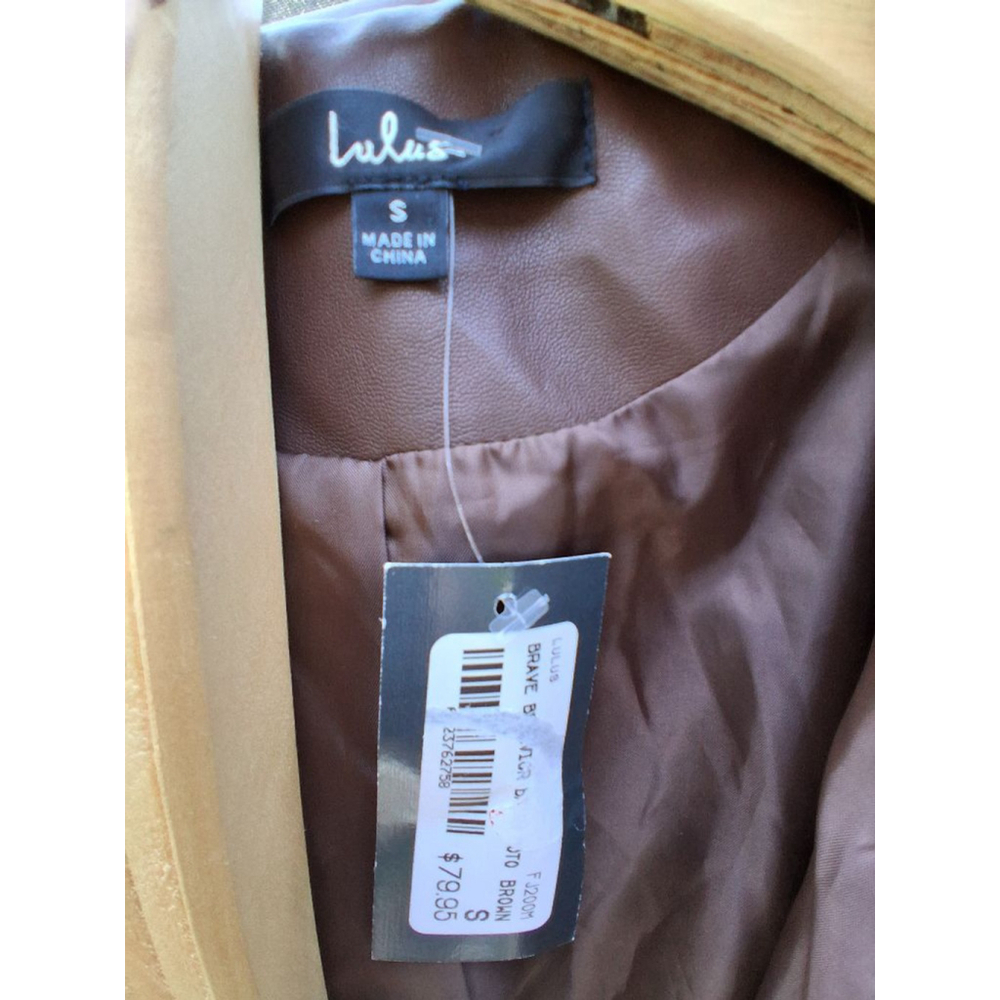Lulus Brown Behavior Vegan Leather Moto Jacket Oversized Belted NWT Small - Picture 10 of 15